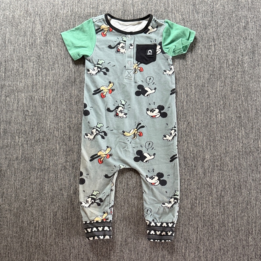 Rags to Raches Mint Green Mickey Mouse Short-Sleeve One-Piece